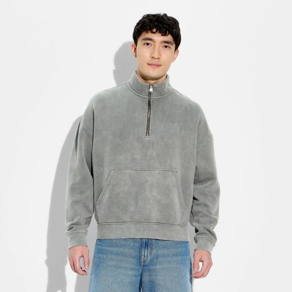 Original Use - Men's Heavyweight Fleece 1/2 Zip Pullover Sweatshi Gray - Picture 2 of 3